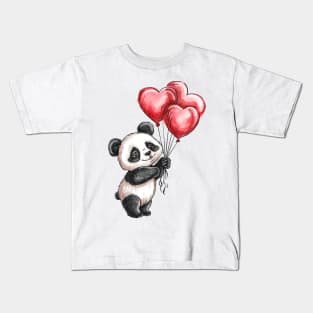 Valentine Panda Bear Holding Heart Shaped Balloons Kids T-Shirt